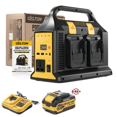 หัวแปลงปลั๊กไฟ (พร้อมแบตเตอรี่) DELTON รุ่น PWS-220V ULTRAFLEX 20V 4AH_1